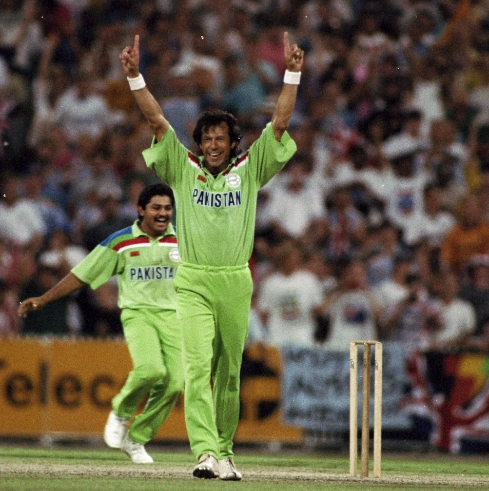 Imran Khan in cricket action