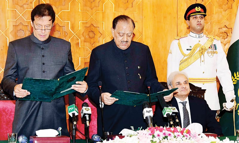 Imran Khan takes the oath of office as Prime Minister, 18 August 2018